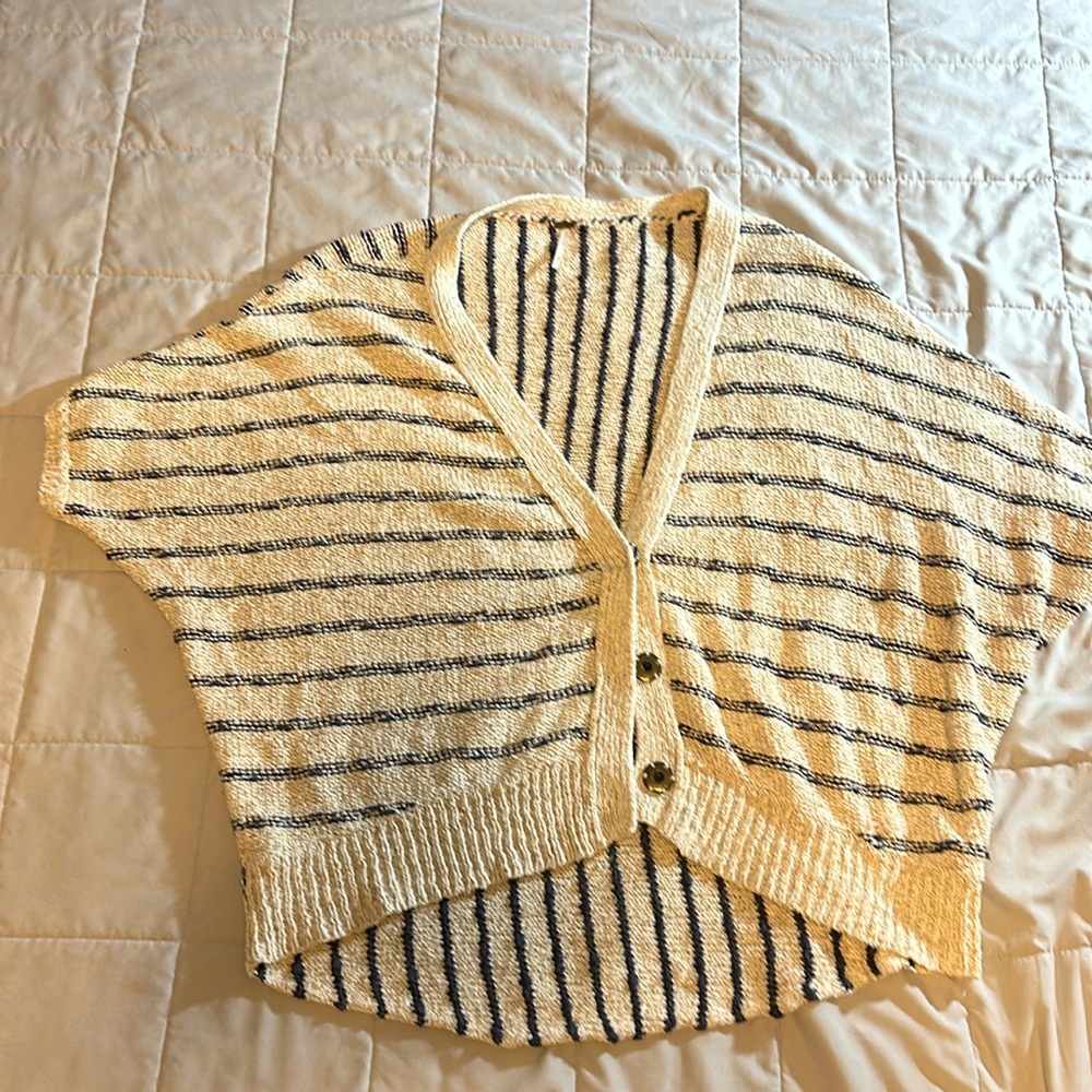 Free people short sleeve striped Dolman cardigan sweater